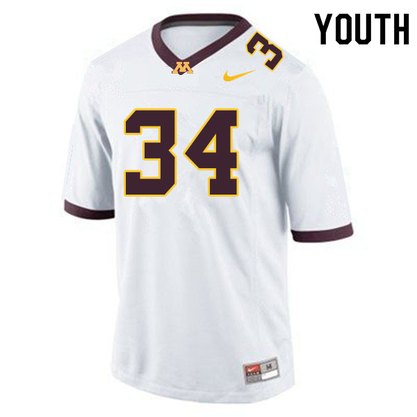 Youth #34 Brock Walker Minnesota Golden Gophers College Football Jerseys Sale-White - Click Image to Close